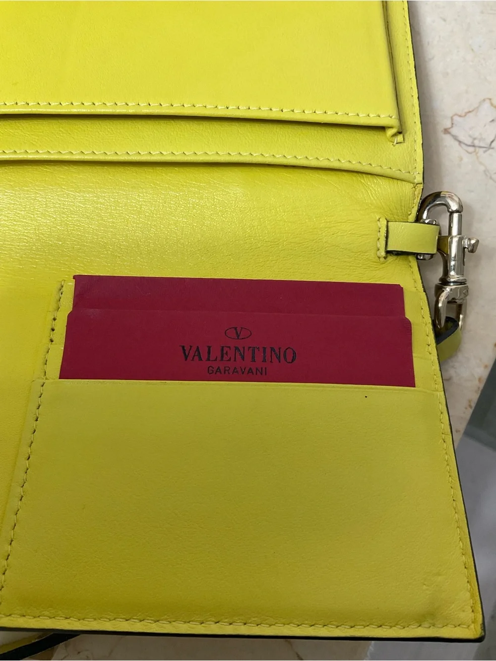 Valentino Neon Yellow Studded Leather Wristlet Clutch